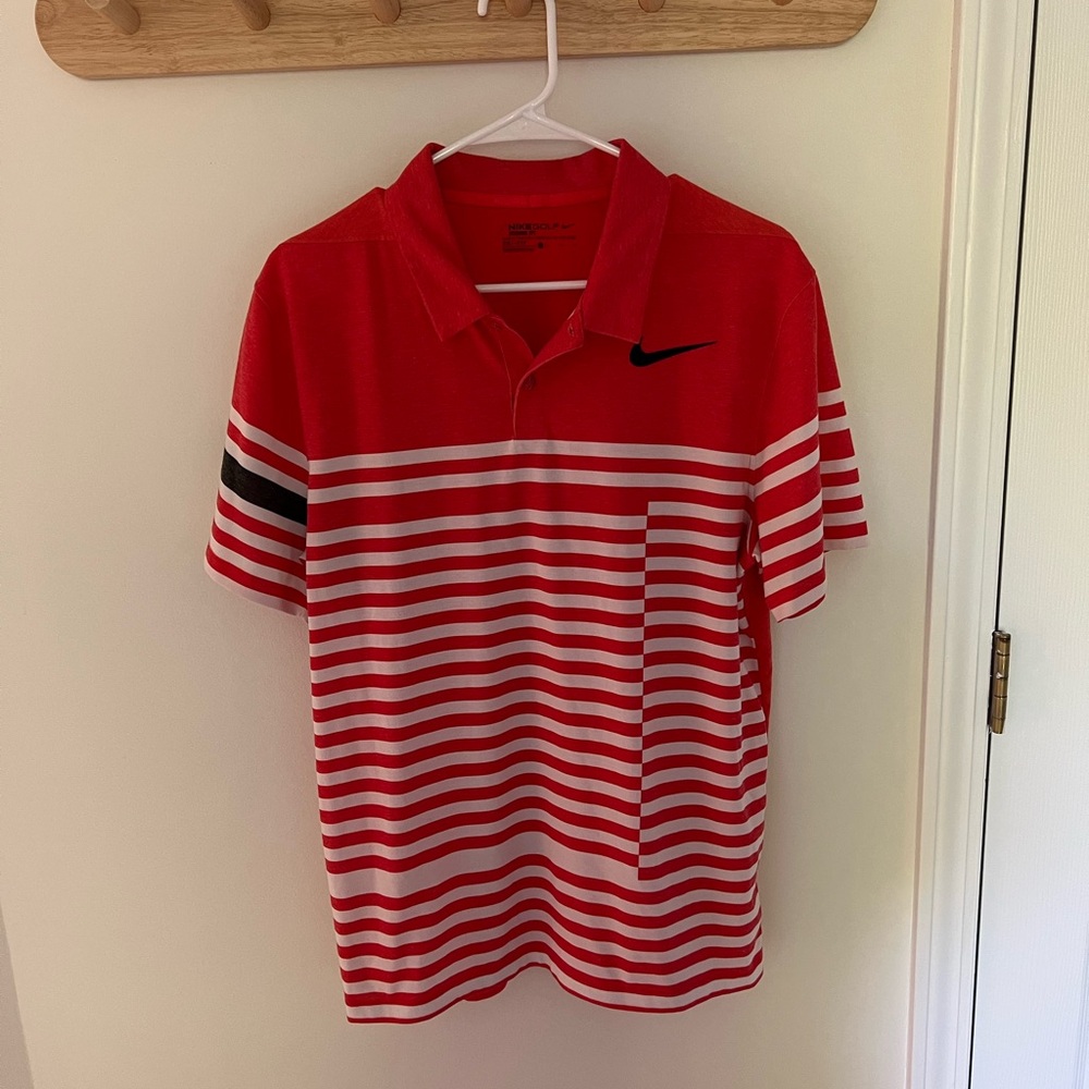 Nike Golf Red and White Striped Polo Shirt